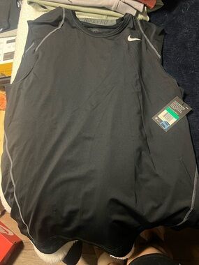 Nike Black Sleeveless Training Tank with Gray Stitching and White Swoosh